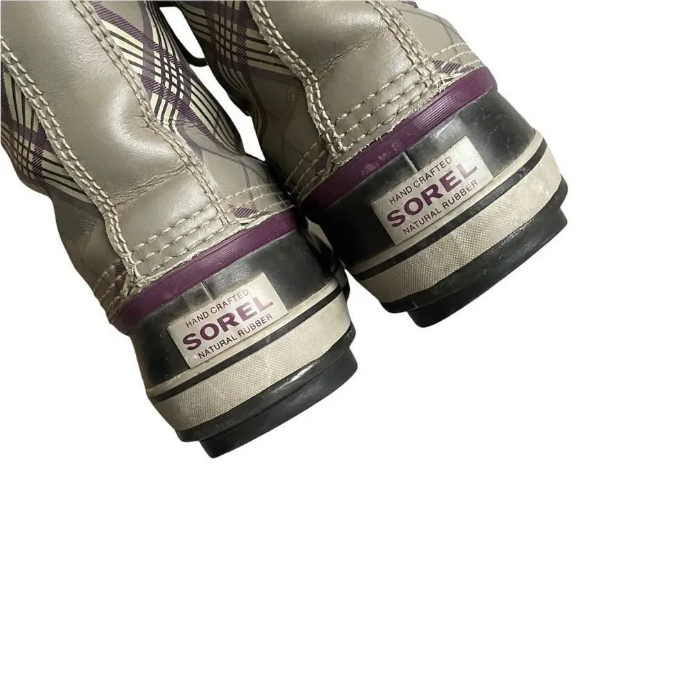SOREL 1964 PAC Women’s Lace Up Winter Waterproof Snow Boots Grey Purple Plaid 7